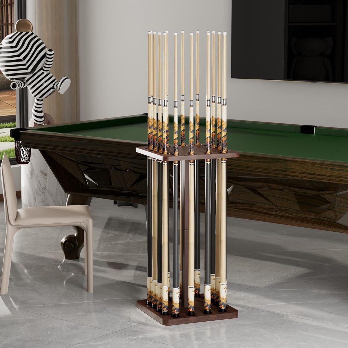 Pool Cue Holders for Billiard Room, Pool Stick Holder, Floor Stand Pool Cue Rack up to 16 Sticks, Natural Wood Pool Cue Equipment Storage Organizer, Billiard Gifts for Men - Image 7