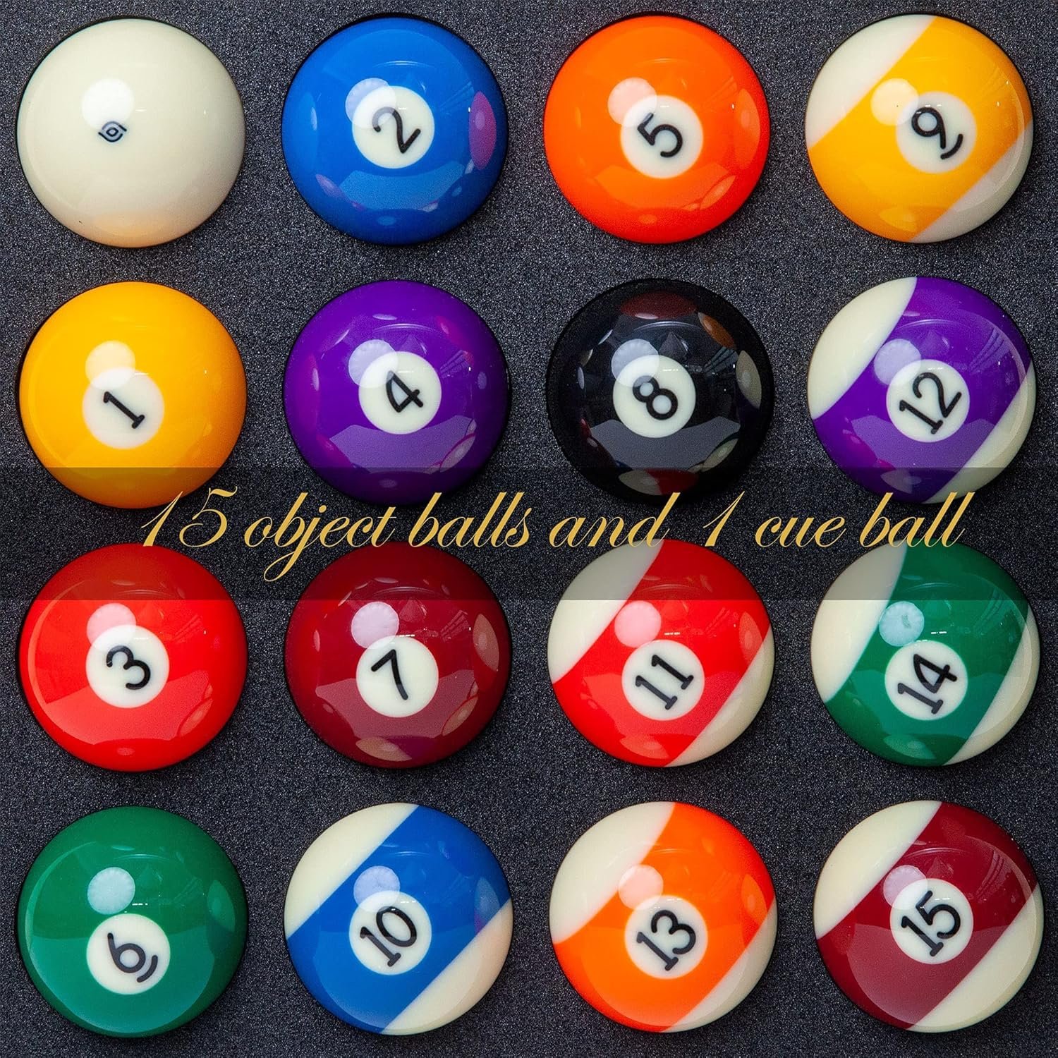 Pool Balls Billiard Set - Regulation Size - 17 Pc Professional Pool Set w/ Cue Ball and Sleek Black and Silver Case - Multi Colored - Ball Size 2.25" 57.15mm - Image 3