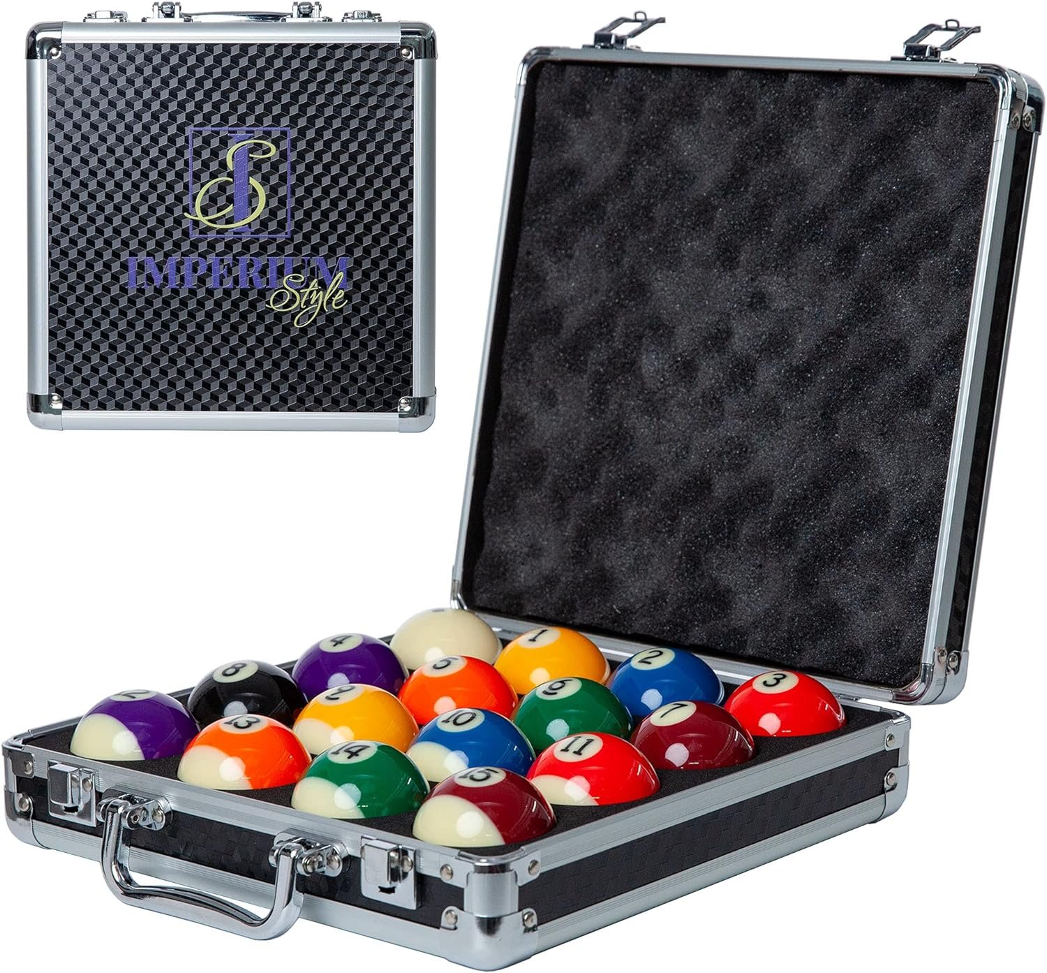 Pool Balls Billiard Set - Regulation Size - 17 Pc Professional Pool Set w/ Cue Ball and Sleek Black and Silver Case - Multi Colored - Ball Size 2.25" 57.15mm - Image 4