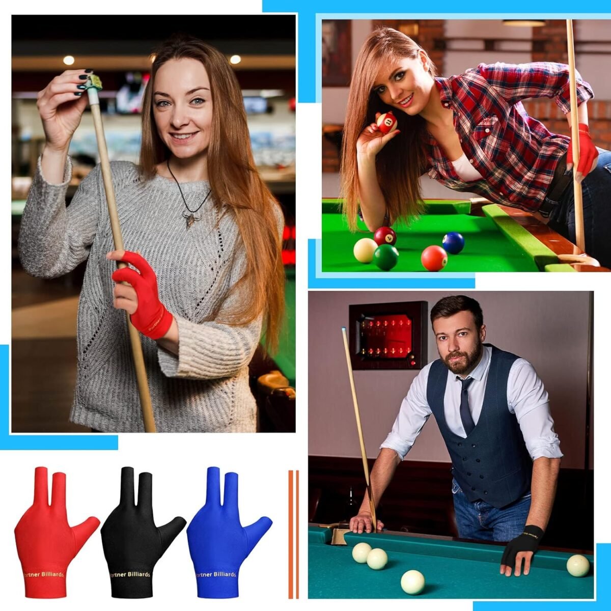 Junkin 15 Pcs 3 Fingers Pool Gloves Billiard Glove Elastic Shooters Snooker Cue Sport Show for Women and Men - Image 5