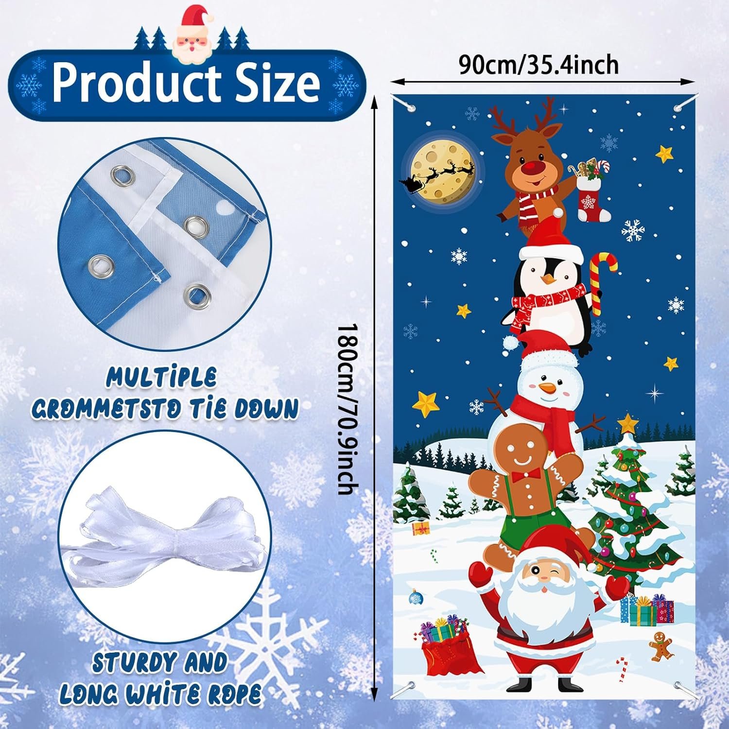 Christmas Door Cover Decoration, Christmas Gingerbread Santa Snowman Front Door Cover Winter Xmas Tree Snowflake Backdrop Banner for Indoor Outdoor Home Classroom Holiday Decor - Image 3