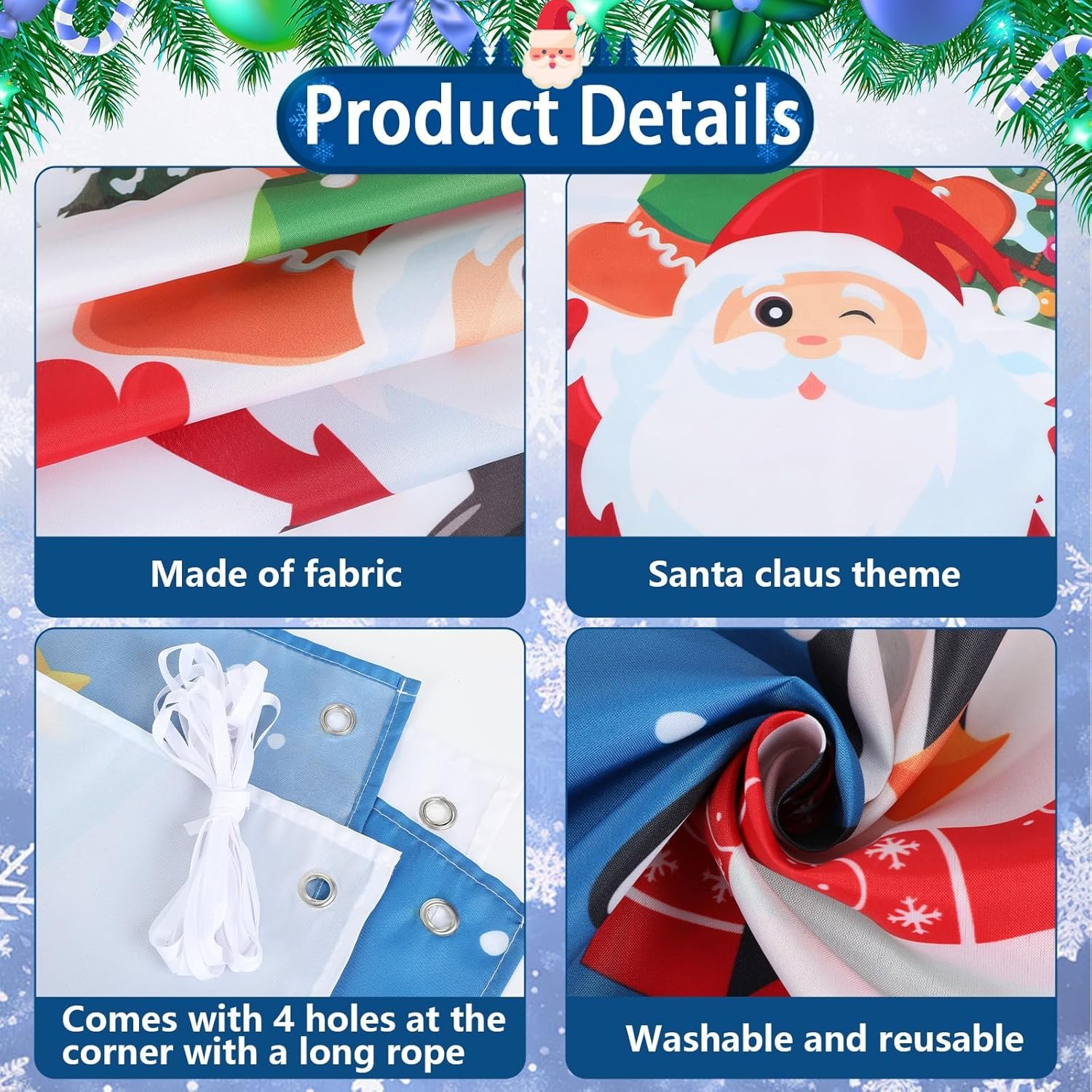 Christmas Door Cover Decoration, Christmas Gingerbread Santa Snowman Front Door Cover Winter Xmas Tree Snowflake Backdrop Banner for Indoor Outdoor Home Classroom Holiday Decor - Image 4