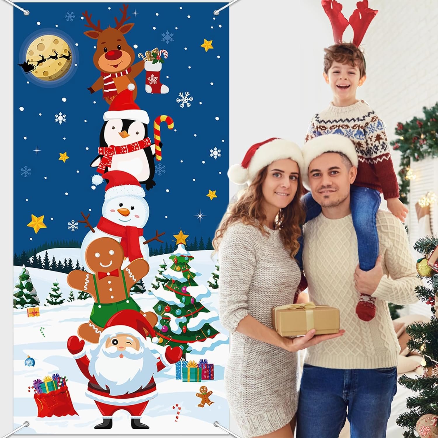 Christmas Door Cover Decoration, Christmas Gingerbread Santa Snowman Front Door Cover Winter Xmas Tree Snowflake Backdrop Banner for Indoor Outdoor Home Classroom Holiday Decor - Image 6