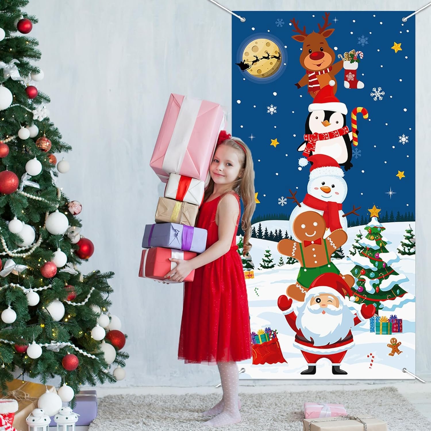 Christmas Door Cover Decoration, Christmas Gingerbread Santa Snowman Front Door Cover Winter Xmas Tree Snowflake Backdrop Banner for Indoor Outdoor Home Classroom Holiday Decor - Image 7