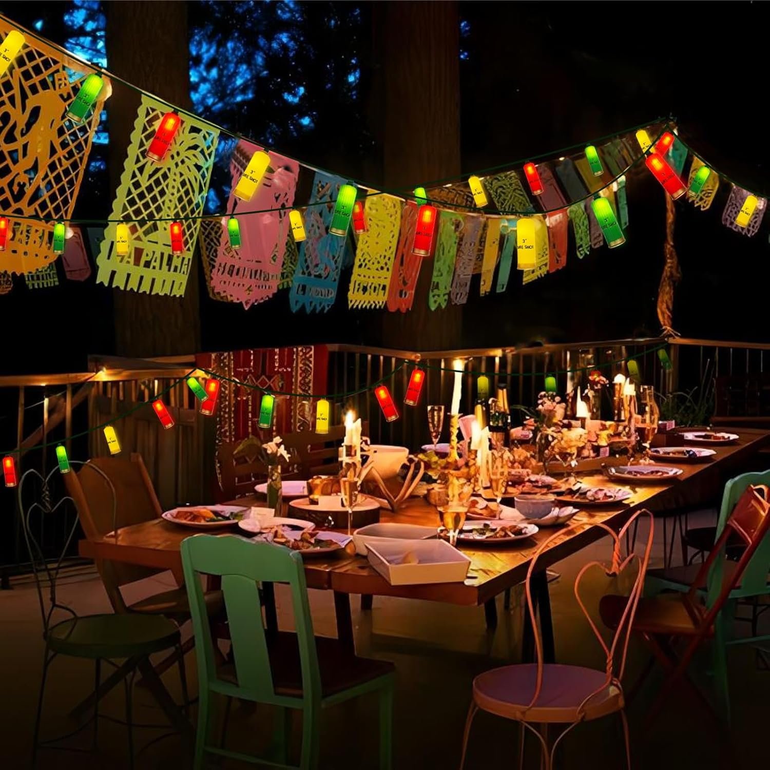 8.5Ft LED Shotgun Hell Christmas Light,Novelty Lights with 10 Pack Triplecolor 3D Bullet Shaped,Colorful Shotgun Hell Lights for Christmas Mexican Summer Holiday Parties Decor - Image 7