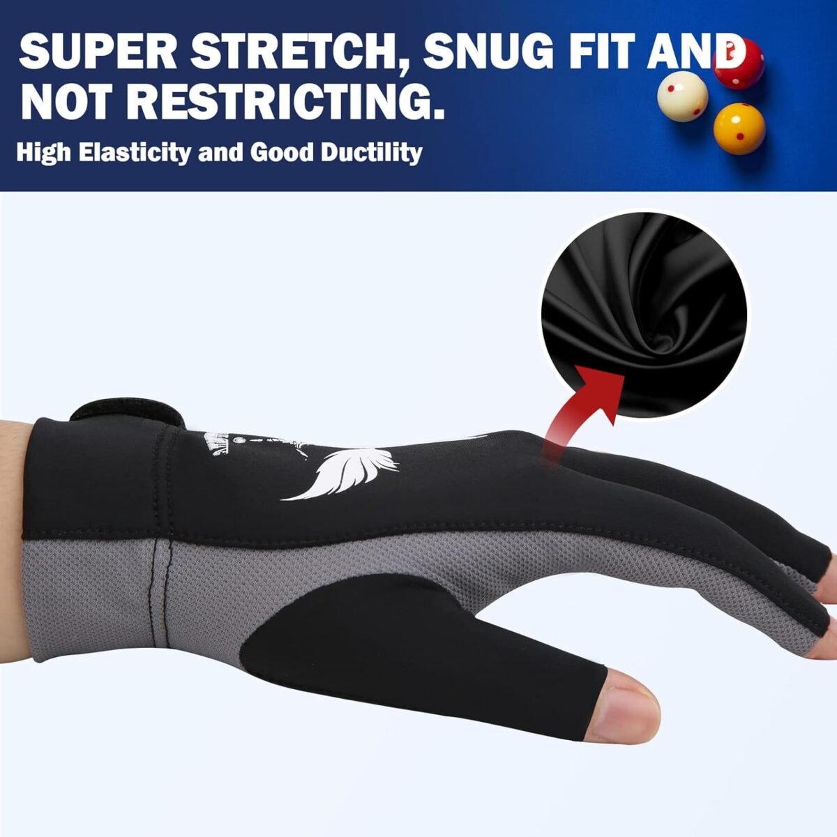 ANIMSWORD Breathable and Comfortable Billiard Pool Gloves Fits on Left Hand or Right Hand 3 Finger for Snooker Cue Sport Glove. - Image 7