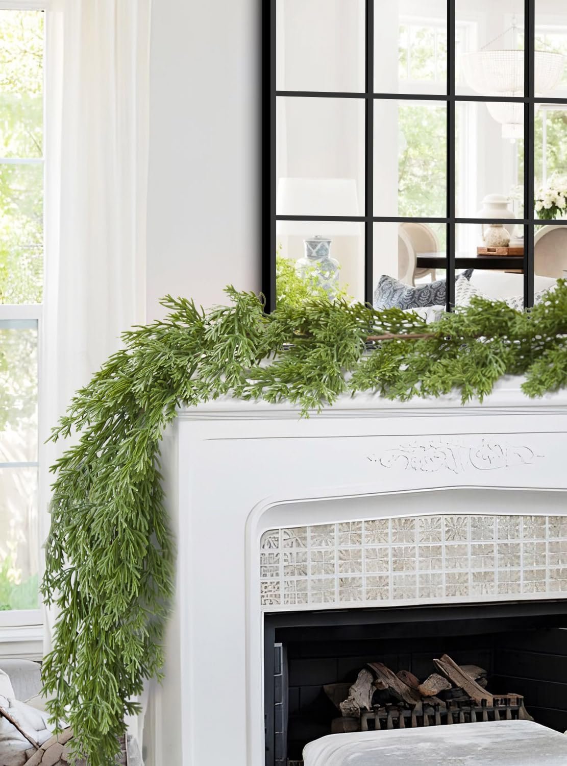 9 Ft Real Touch Cedar Garland for Mantle Table Setting Fireplace, Outdoor Indoor Artificial Greenery Christmas Garland for Staircase Front Door Porch Wall Home Decoration (NO Lights) - Image 4