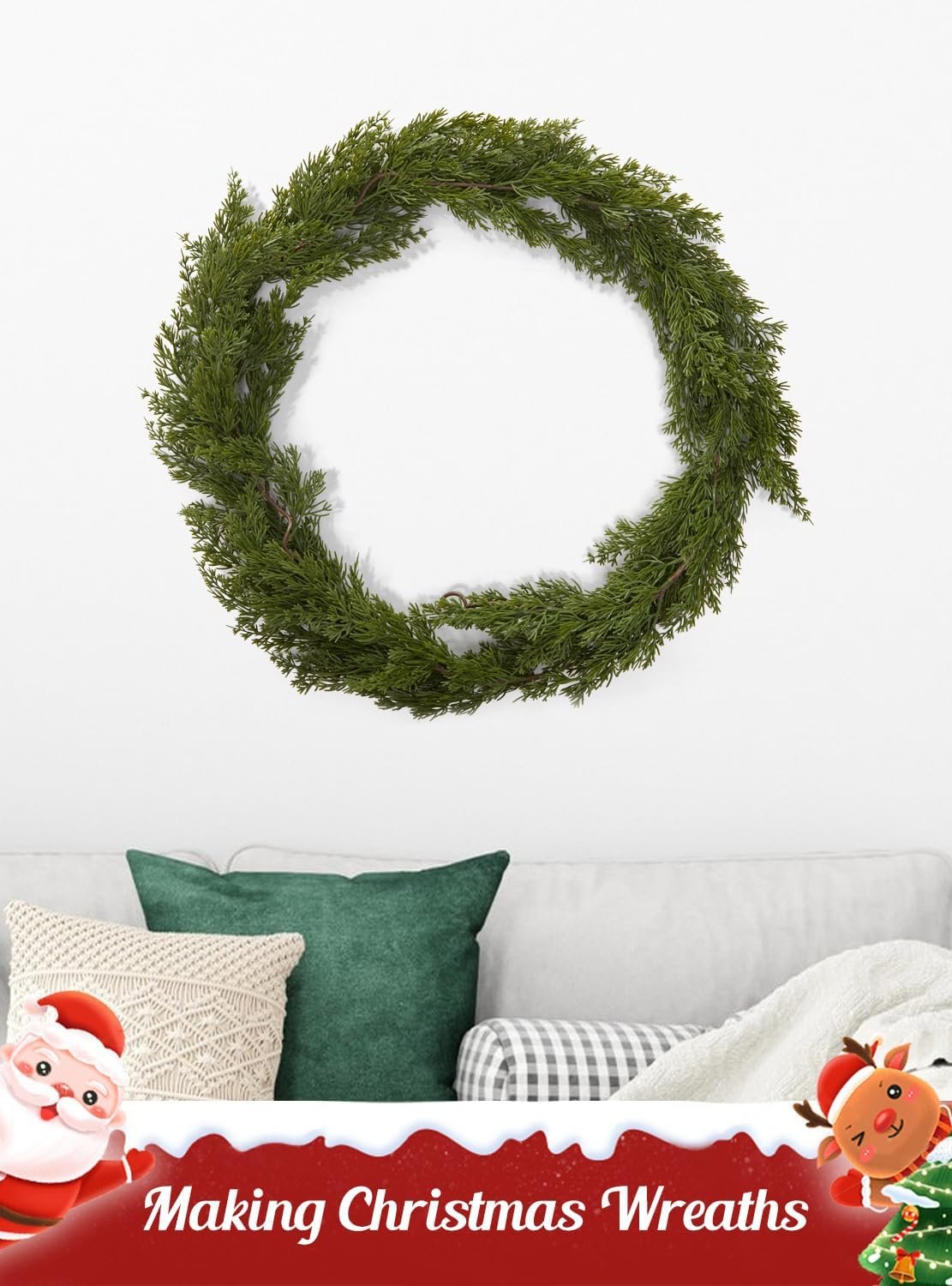 9 Ft Real Touch Cedar Garland for Mantle Table Setting Fireplace, Outdoor Indoor Artificial Greenery Christmas Garland for Staircase Front Door Porch Wall Home Decoration (NO Lights) - Image 5