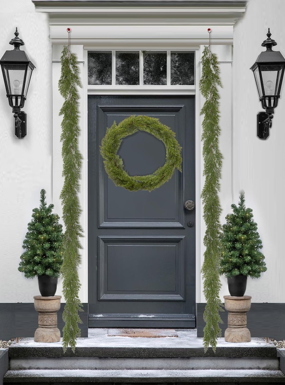 9 Ft Real Touch Cedar Garland for Mantle Table Setting Fireplace, Outdoor Indoor Artificial Greenery Christmas Garland for Staircase Front Door Porch Wall Home Decoration (NO Lights) - Image 6