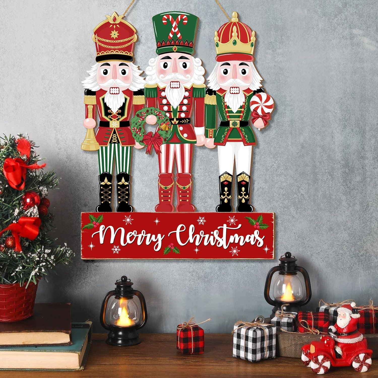 Christmas Nutcracker Door Decorations Hanging Sign, Merry Christmas Front Door Decor, Christmas Wooden Wreath Ornaments for Home Outdoor Indoor Wall Christmas Tree Xmas Holiday Party - Image 4