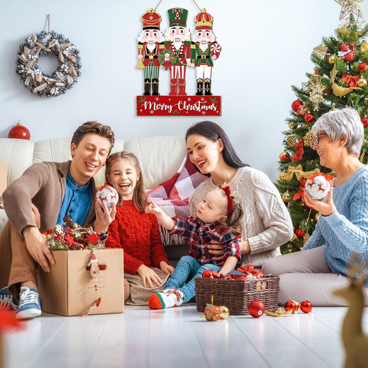 Christmas Nutcracker Door Decorations Hanging Sign, Merry Christmas Front Door Decor, Christmas Wooden Wreath Ornaments for Home Outdoor Indoor Wall Christmas Tree Xmas Holiday Party - Image 6