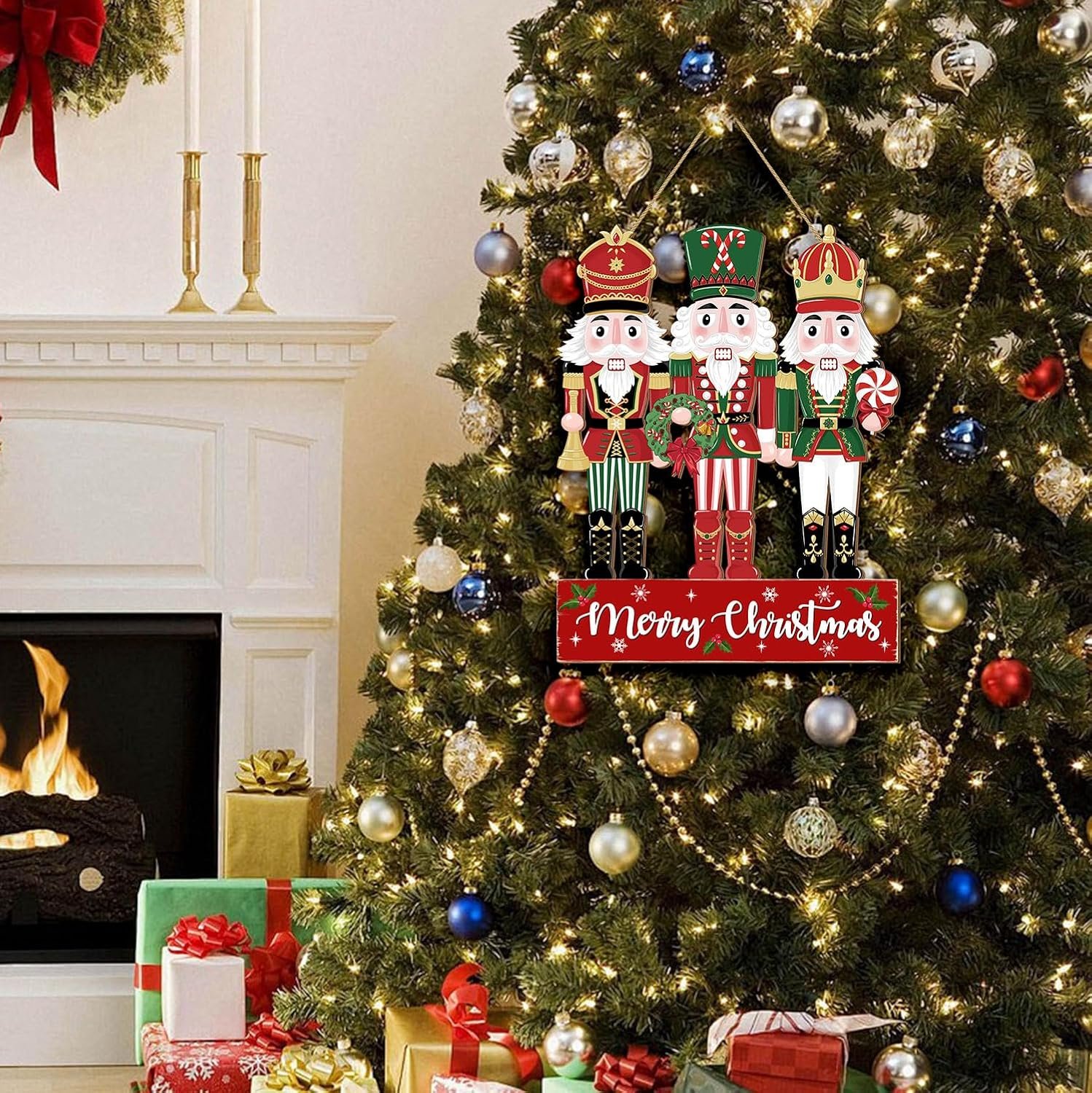 Christmas Nutcracker Door Decorations Hanging Sign, Merry Christmas Front Door Decor, Christmas Wooden Wreath Ornaments for Home Outdoor Indoor Wall Christmas Tree Xmas Holiday Party - Image 7