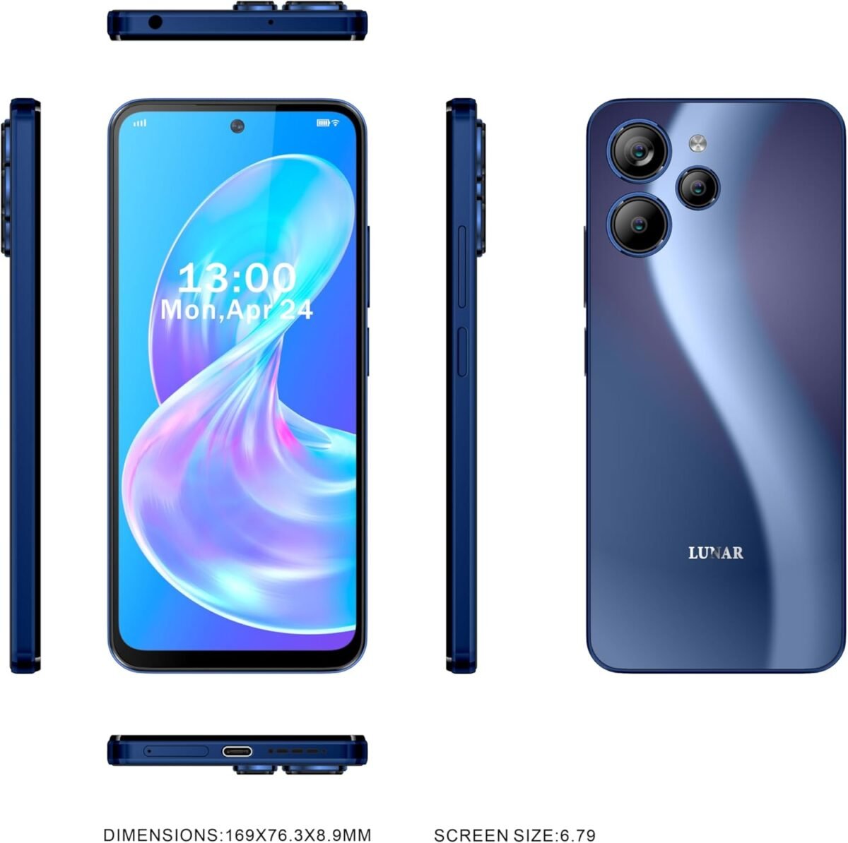LUNAR Eclipse L1 5G Unlocked Android Smart Phone, 6.79 Inches Display, 5000mAh Battery, Fast Charging, 50MP+5MP+2MP Rear Camera with AI, 16MP Front Camera, Android 14, Aura Blue - Image 8