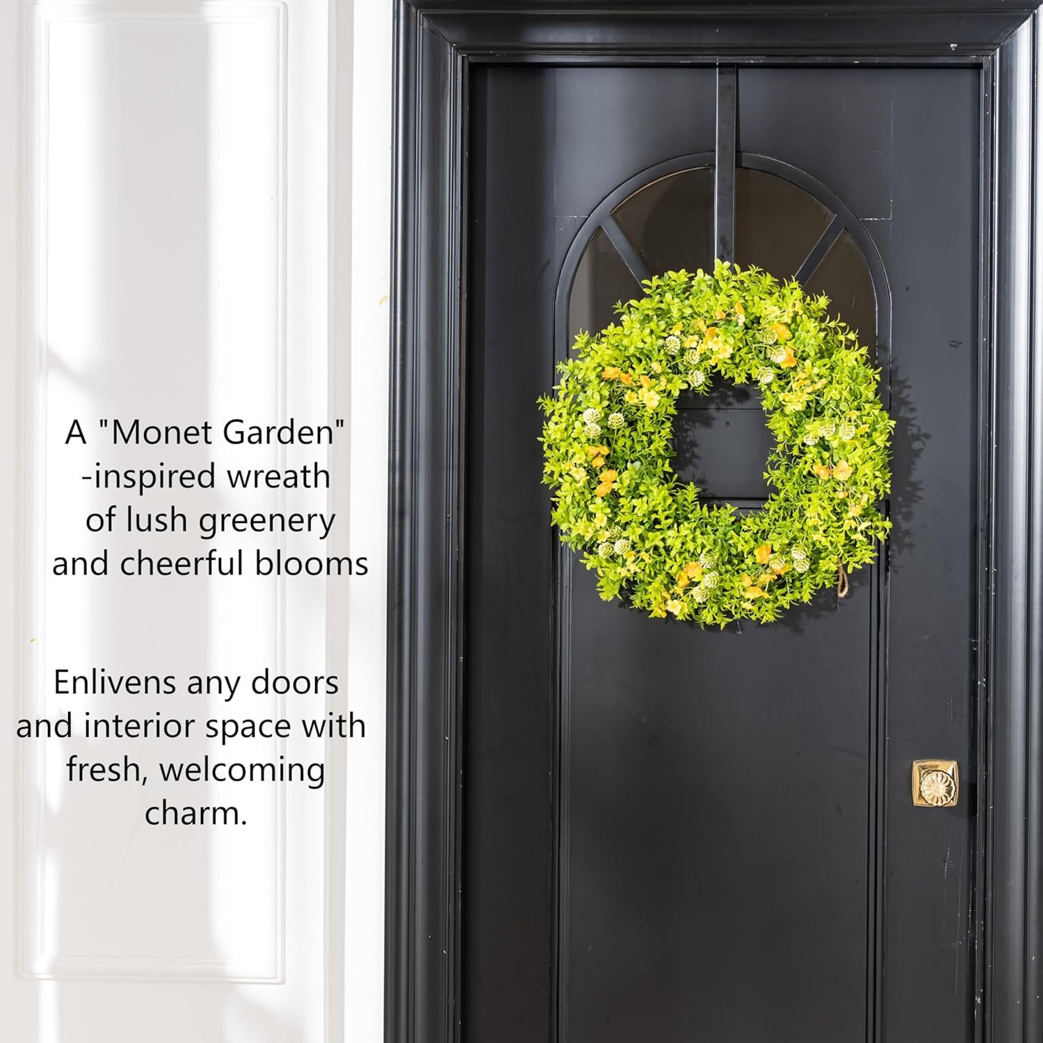 Avoceo Artificial Boxwood Wreath for Front Door - Year-Round Greenery, 21" Summer & Fall Decorative Wreath for Door Decor, Perfect for Farmhouse, Weddings, & Seasonal Décor (C Wildflower) - Image 6