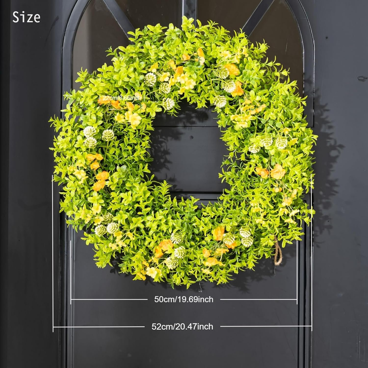 Avoceo Artificial Boxwood Wreath for Front Door - Year-Round Greenery, 21" Summer & Fall Decorative Wreath for Door Decor, Perfect for Farmhouse, Weddings, & Seasonal Décor (C Wildflower) - Image 7