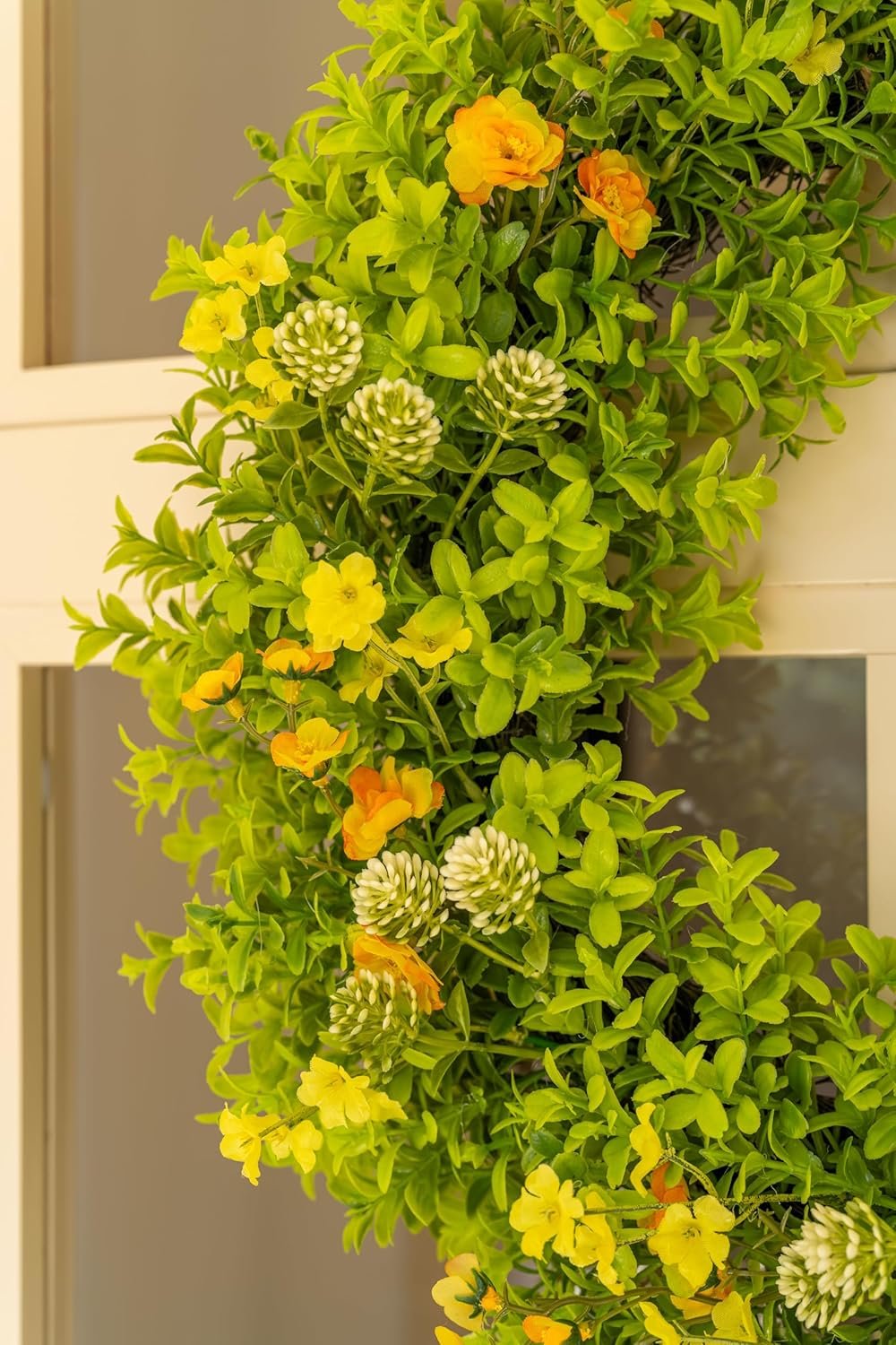 Avoceo Artificial Boxwood Wreath for Front Door - Year-Round Greenery, 21" Summer & Fall Decorative Wreath for Door Decor, Perfect for Farmhouse, Weddings, & Seasonal Décor (C Wildflower) - Image 8