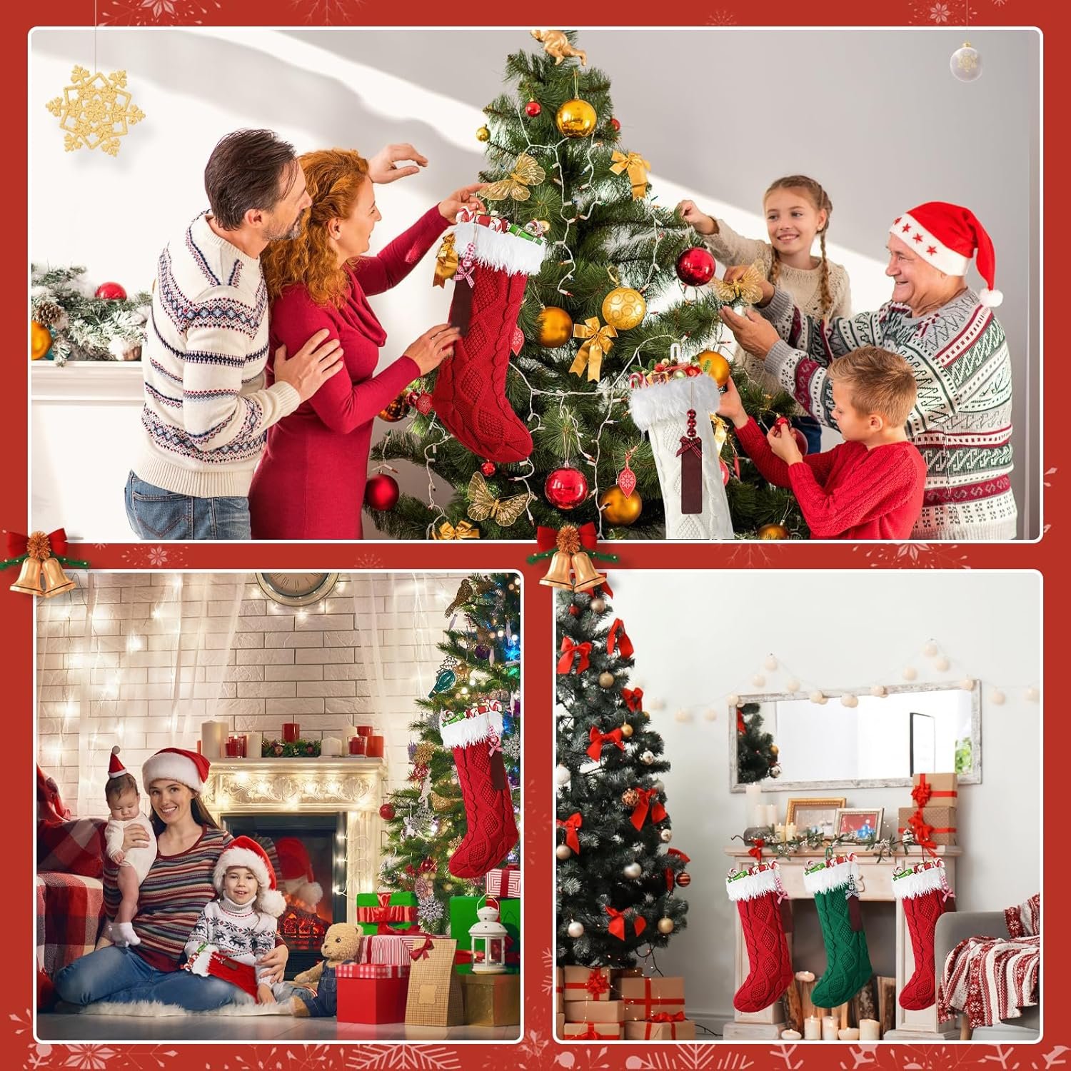 tgosomt 6 Pack Christmas Stockings, 20 Inches Large Knitted Stocking with Personalized Name Tags, Hanging Stockings for Kids, Xmas Stocking Stuffers, Ivory White, Burgundy & Green - Image 6