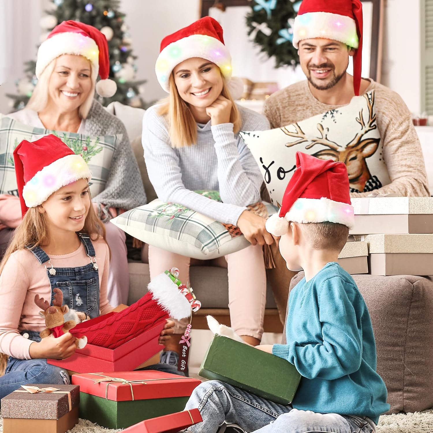 tgosomt 6 Pack Christmas Stockings, 20 Inches Large Knitted Stocking with Personalized Name Tags, Hanging Stockings for Kids, Xmas Stocking Stuffers, Ivory White, Burgundy & Green - Image 7