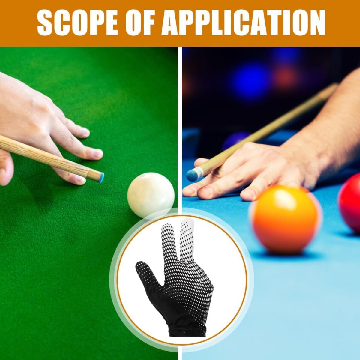 EXCEART Elastic 3 Fingers Show Gloves Billiard Shooters Carom Pool Snooker Cue Sport Gloves Wear on The Right or Left Hand (Leaves) - Image 8