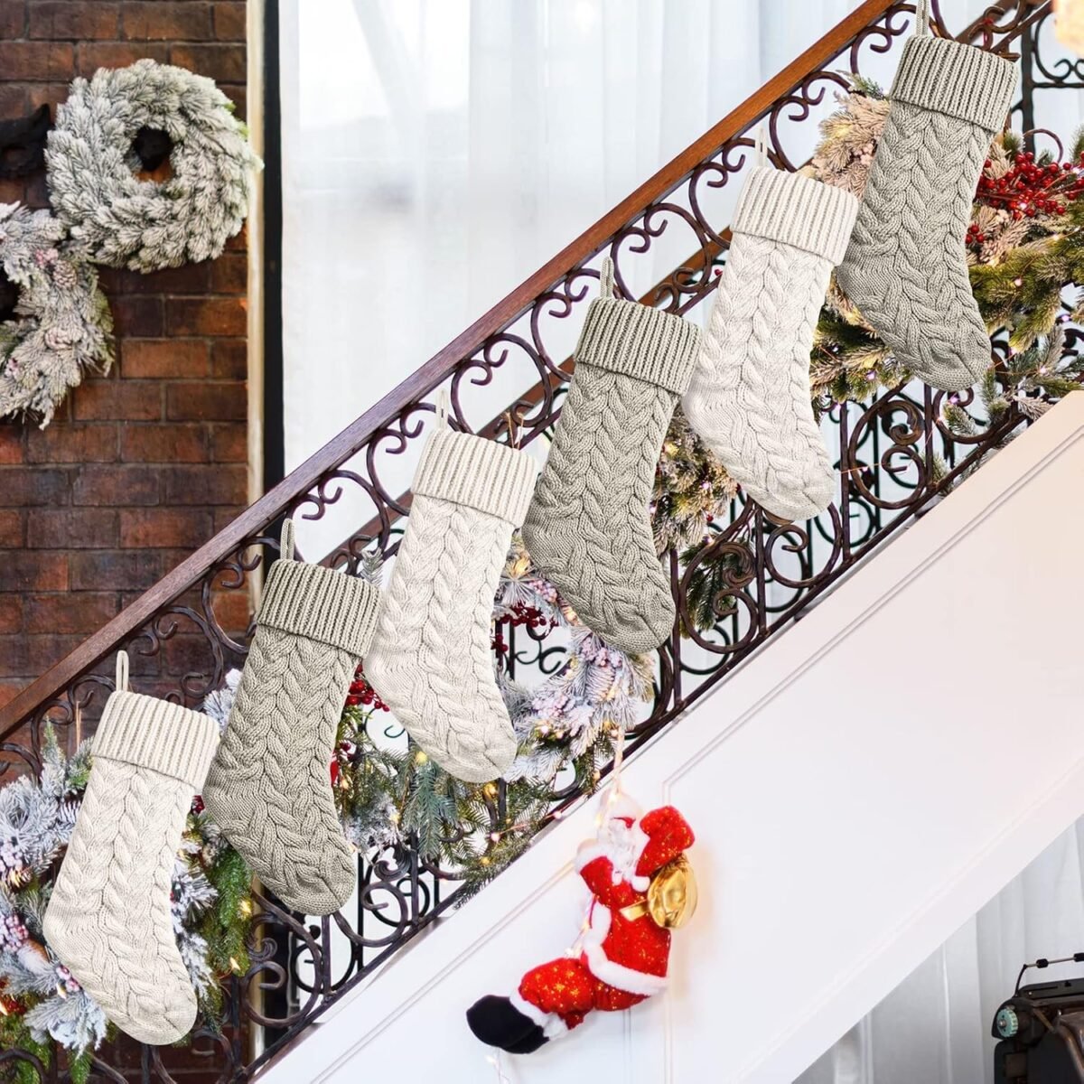 18 Inches Christmas Stockings Knit Xmas Stockings Large Fireplace Hanging Stockings for Family Christmas Decoration (Ivory,Khaki, 6) - Image 6