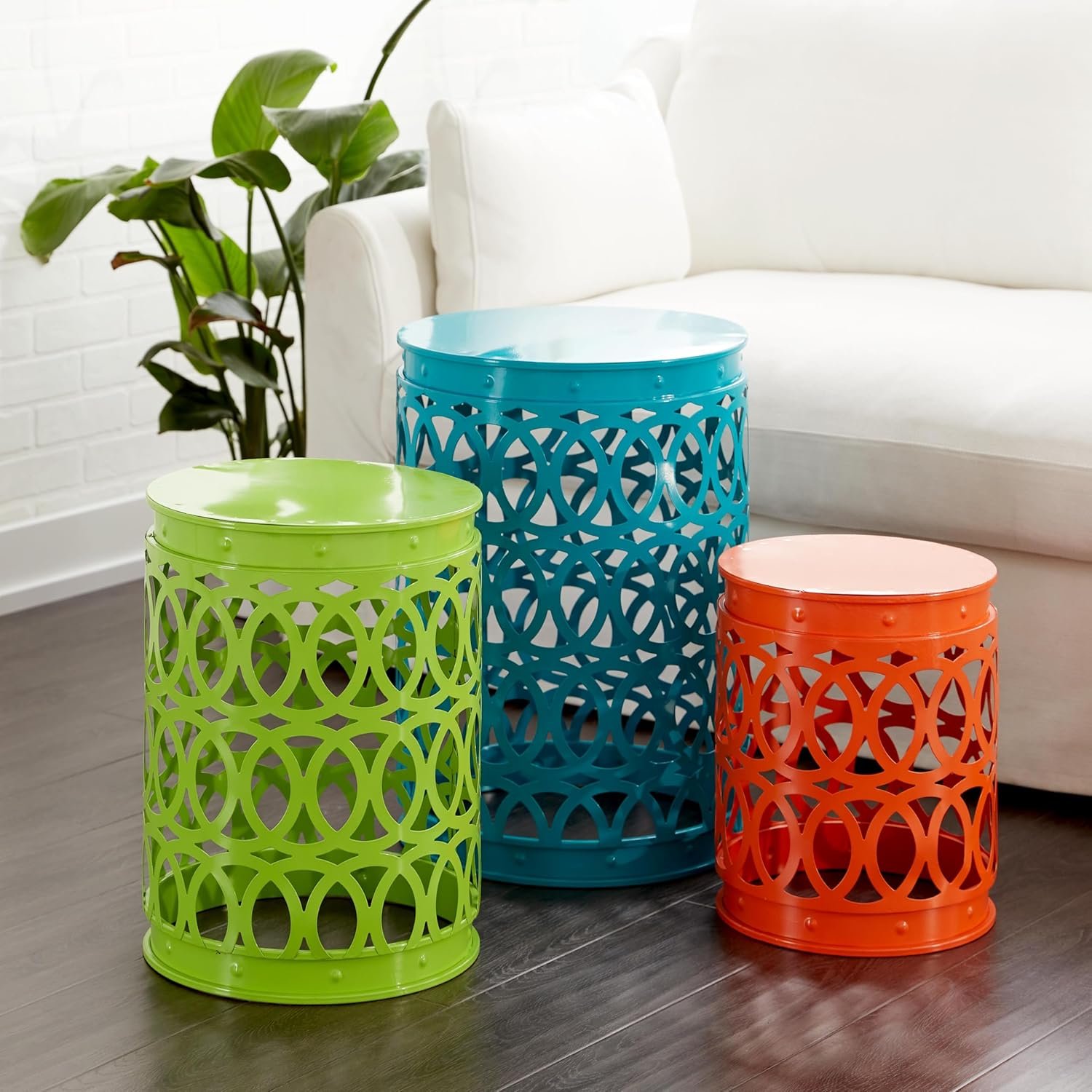 Deco 79 Metal Accent Indoor Outdoor Nesting End Carved Trellis Design, Set of 3 Side Table 22", 18", 15"H, Multi Colored - Image 3