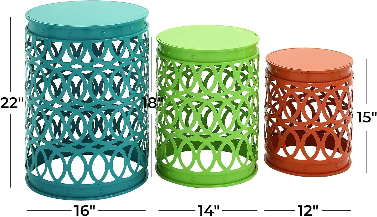 Deco 79 Metal Accent Indoor Outdoor Nesting End Carved Trellis Design, Set of 3 Side Table 22", 18", 15"H, Multi Colored - Image 4