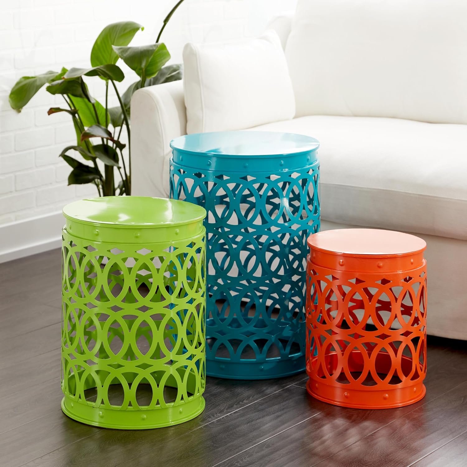 Deco 79 Metal Accent Indoor Outdoor Nesting End Carved Trellis Design, Set of 3 Side Table 22", 18", 15"H, Multi Colored - Image 7