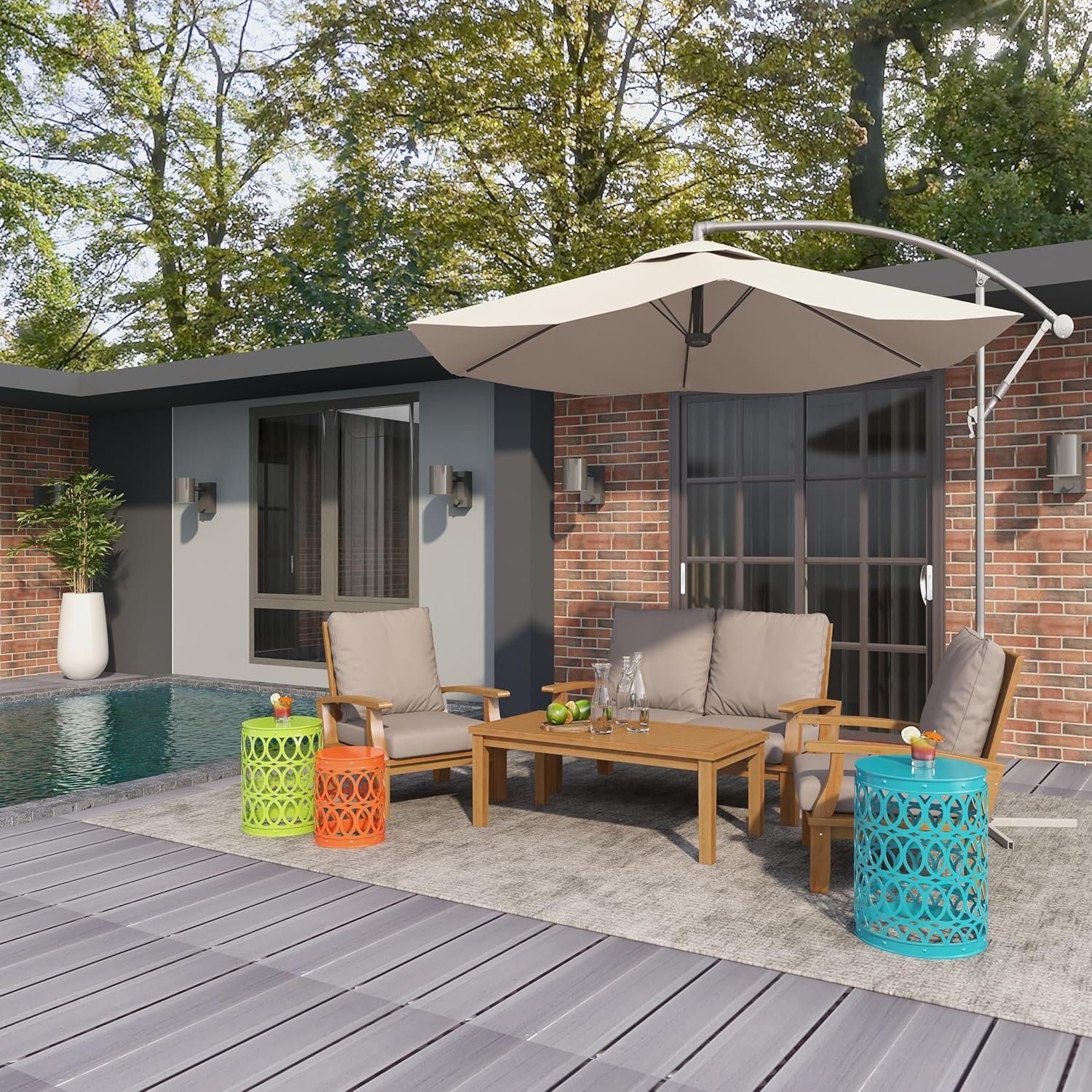 Deco 79 Metal Accent Indoor Outdoor Nesting End Carved Trellis Design, Set of 3 Side Table 22", 18", 15"H, Multi Colored - Image 9