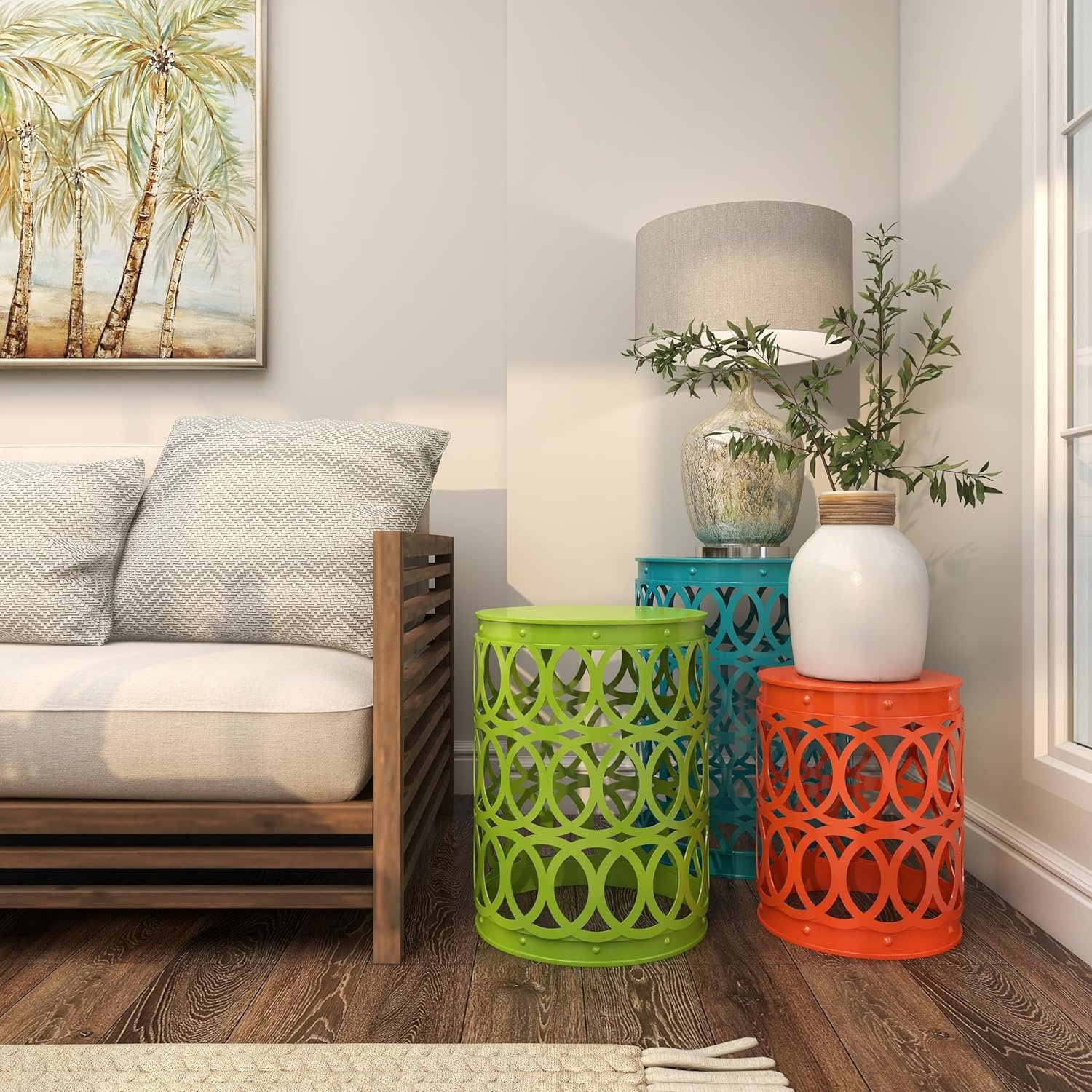 Deco 79 Metal Accent Indoor Outdoor Nesting End Carved Trellis Design, Set of 3 Side Table 22", 18", 15"H, Multi Colored - Image 10