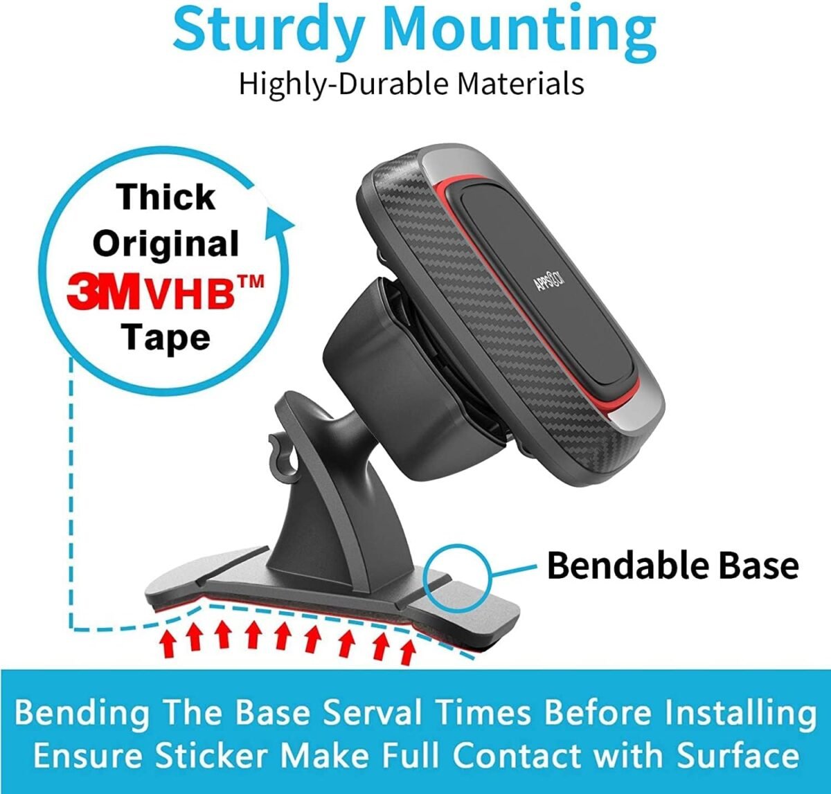 APPS2Car Magnetic Phone Holder for Car, Dashboard Magnetic Car Mount, 360° Rotation Magnet Phone Mount with Strong VHB Adhesive, for All Cell Phones - Image 6