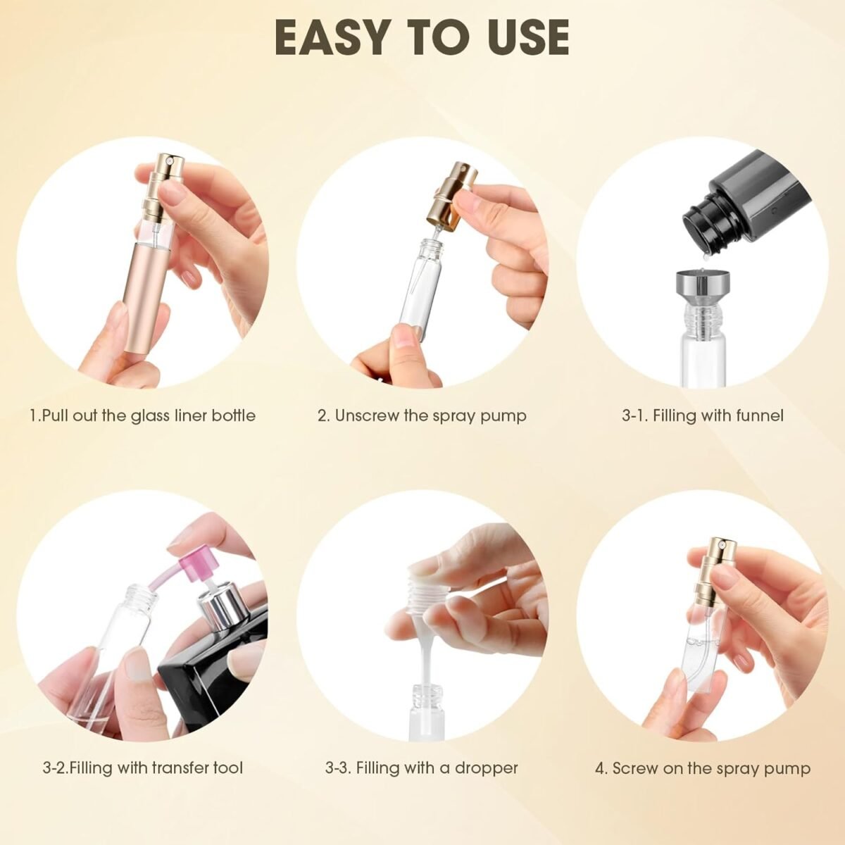 2PCS Perfume Travel Refillable Bottle, 5ml Cologne Travel Bottle, Atomizer Sprayer for Perfume, Mini Cologne Dispenser Empty Fragrance Spray for Women, Men, Gift (Cham Gold & Rose Gold) - Image 5