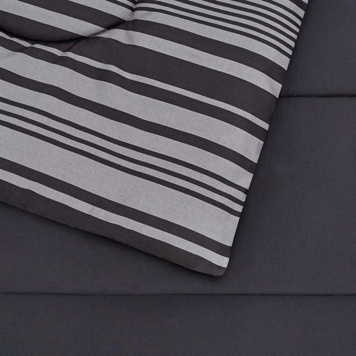 Amazon Basics Full/Queen Comforter Set with Sheets, 7-Piece Gray Calvin Stripe Bedding, Lightweight Microfiber Bed-in-a-Bag, Striped - Image 5