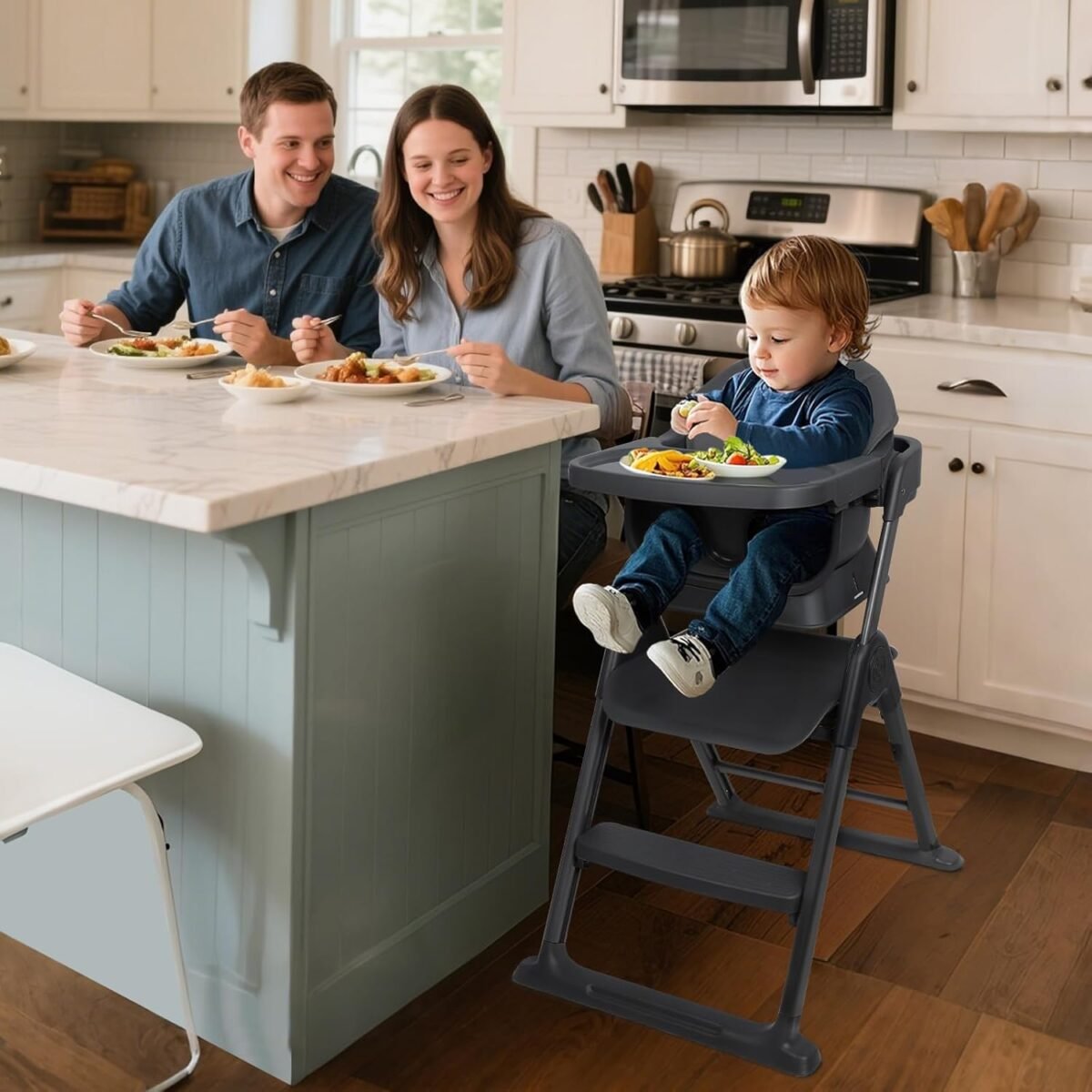 6-in-1 Baby High Chair, Convertible Highchair for Babies to Toddlers, Step Stool for Dining Time, Foldable & Easy Clean, Space-Saving Design, Adjustable, Navy Blue - Image 5