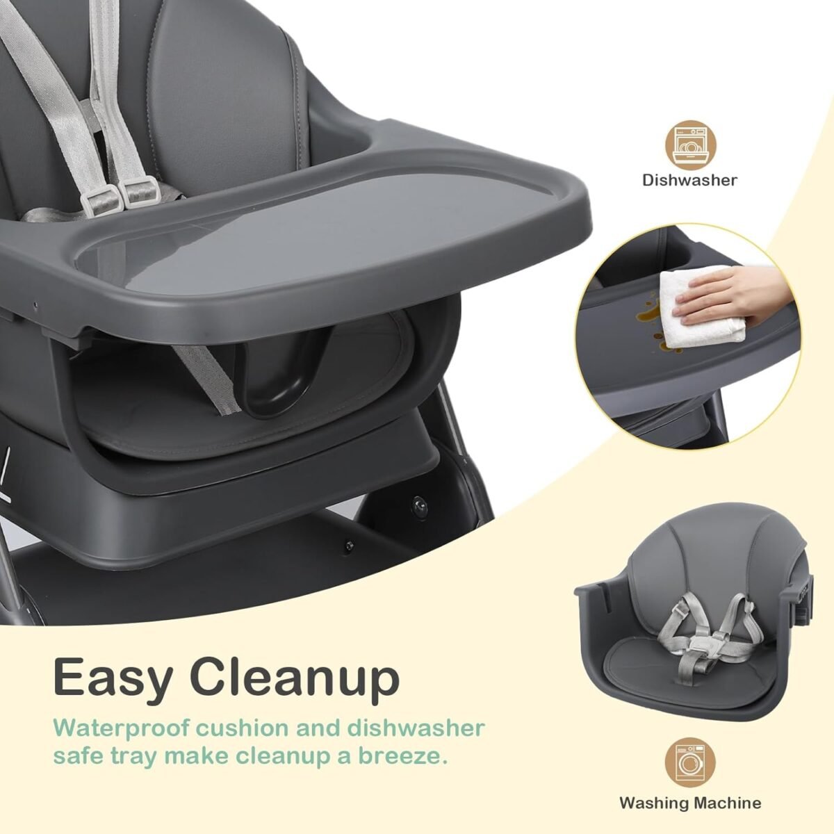 6-in-1 Baby High Chair, Convertible Highchair for Babies to Toddlers, Step Stool for Dining Time, Foldable & Easy Clean, Space-Saving Design, Adjustable, Navy Blue - Image 6