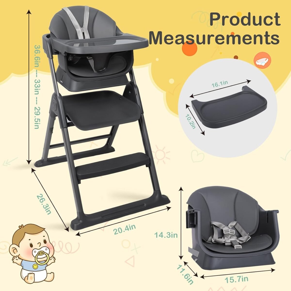 6-in-1 Baby High Chair, Convertible Highchair for Babies to Toddlers, Step Stool for Dining Time, Foldable & Easy Clean, Space-Saving Design, Adjustable, Navy Blue - Image 9