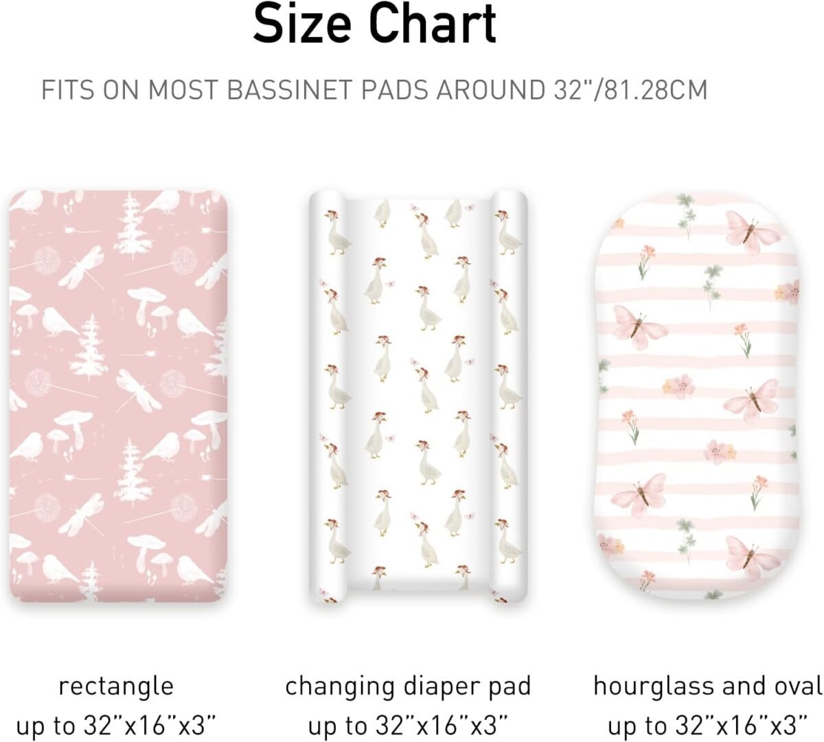 3-Pack Organic Bassinet Sheets for Girls Stretch, Soft Cozy Fitted Bassinet Mattress Sheet (32" x 16") Universal Fit for Hourglass, Oval, & Rectangle Mattresses Pink Butterfly - Image 4