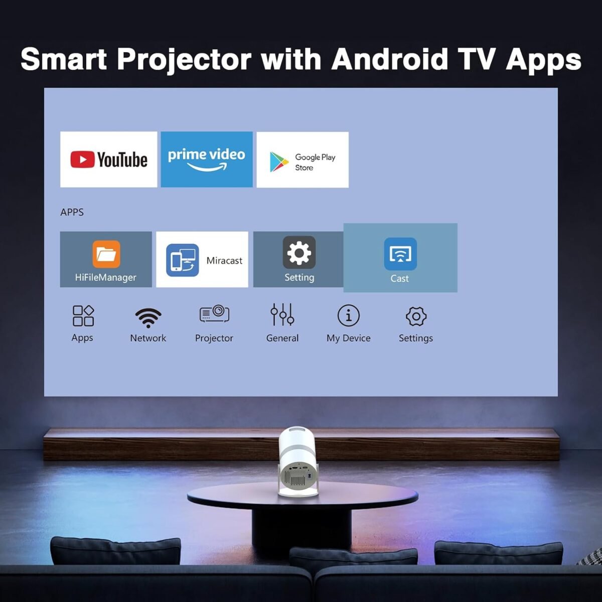 [Short Throw with Apps] PANSEBA Smart Mini Projector with WiFi 6 and Bluetooth, Auto Keystone Outdoor Movie Projector, Big Screen Home Portable Projector for Phone/TV Stick/Laptop/HDMI - Image 4