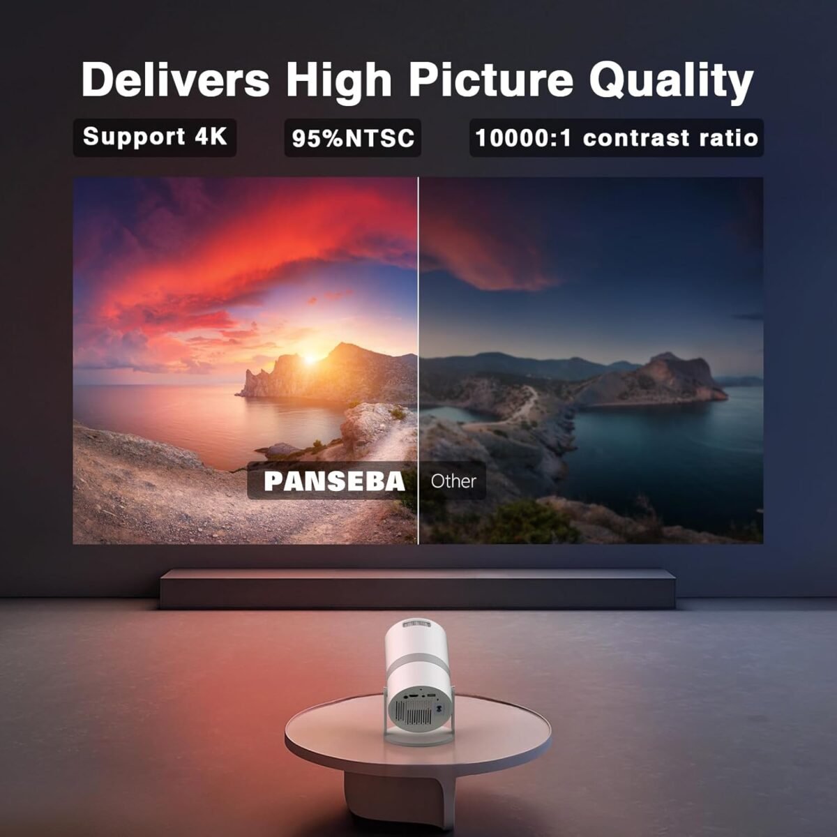 [Short Throw with Apps] PANSEBA Smart Mini Projector with WiFi 6 and Bluetooth, Auto Keystone Outdoor Movie Projector, Big Screen Home Portable Projector for Phone/TV Stick/Laptop/HDMI - Image 5