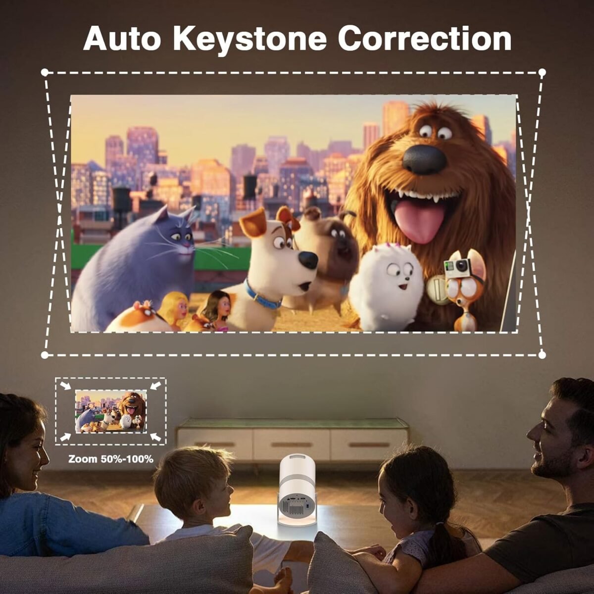 [Short Throw with Apps] PANSEBA Smart Mini Projector with WiFi 6 and Bluetooth, Auto Keystone Outdoor Movie Projector, Big Screen Home Portable Projector for Phone/TV Stick/Laptop/HDMI - Image 6