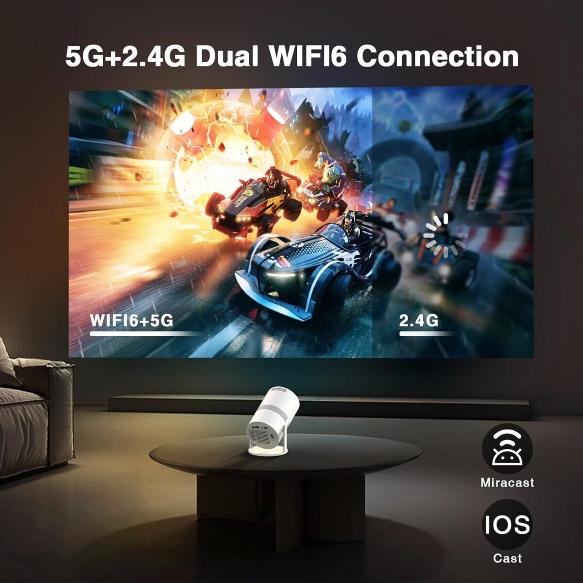 [Short Throw with Apps] PANSEBA Smart Mini Projector with WiFi 6 and Bluetooth, Auto Keystone Outdoor Movie Projector, Big Screen Home Portable Projector for Phone/TV Stick/Laptop/HDMI - Image 7