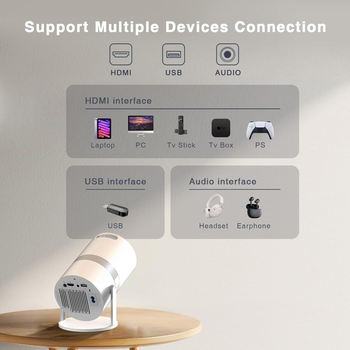 [Short Throw with Apps] PANSEBA Smart Mini Projector with WiFi 6 and Bluetooth, Auto Keystone Outdoor Movie Projector, Big Screen Home Portable Projector for Phone/TV Stick/Laptop/HDMI - Image 8