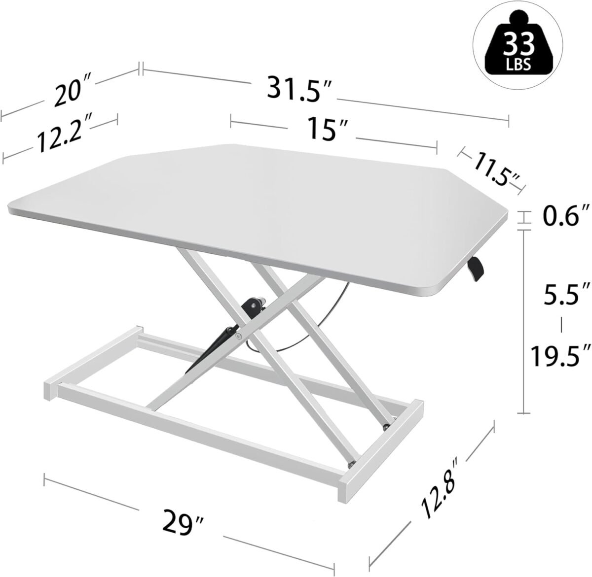 32 inch White Corner Height Adjustable Standing Desk Converter, One-Click Sit to Stand up Desk Riser, Pre-Assembled Dual Monitor and Laptop Workstation - Image 6