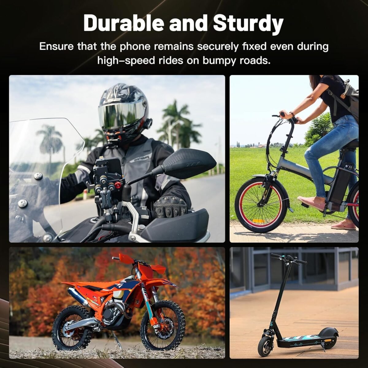 Aluminum Motorcycle Cell Phone Mount with Vibration Dampener, M1 Anti-Theft MTB Phone Mount for Motorcycle ATV Bike UTV Scooter, ATV Phone Holder Fit 6.1"-7.2" Phone, High-Speed Secure Lock - Image 4