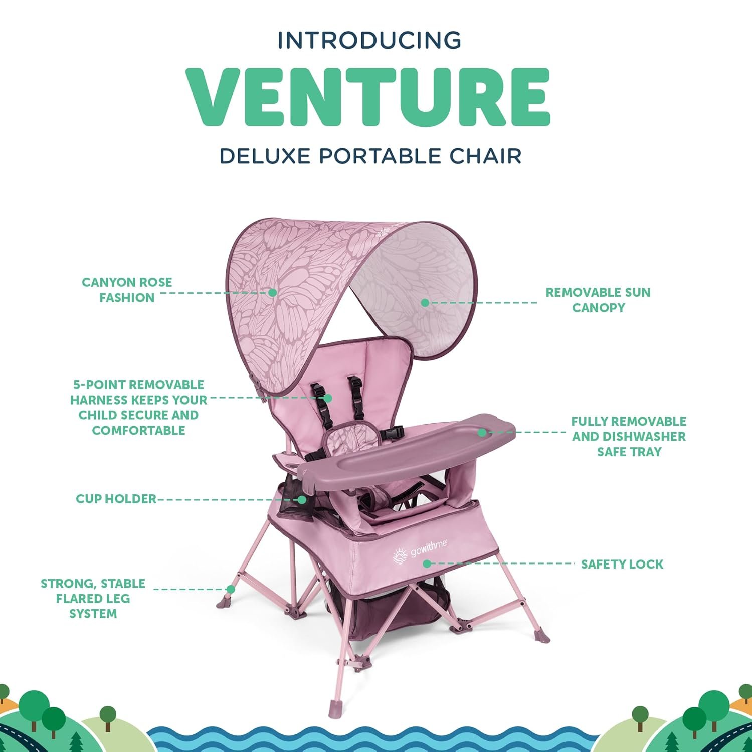 Baby Delight Go with Me Venture Portable Chair | Indoor and Outdoor | Sun Canopy | 3 Child Growth Stages | Canyon Rose - Image 4