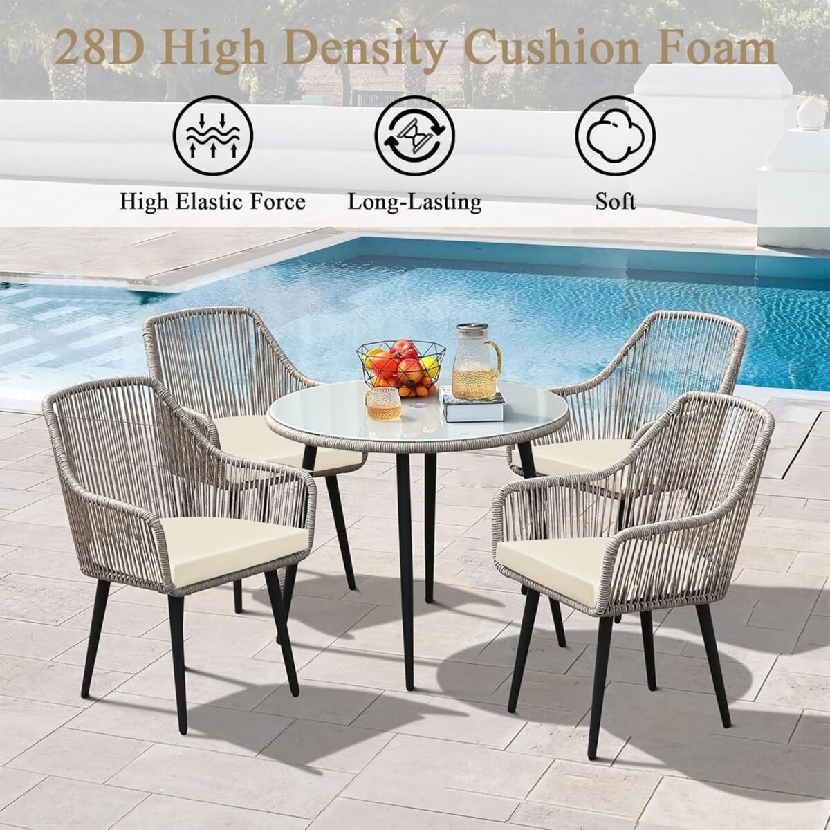 U'Artlines Outdoor Chair Cushions Set of 2, Waterproof Round Corner Seat Cushions, Patio Chair Cushions for Outdoor Furniture,Seat Cushions with Ties for Patio Garden Dining 19"x19"x3.15", Cream - Image 7