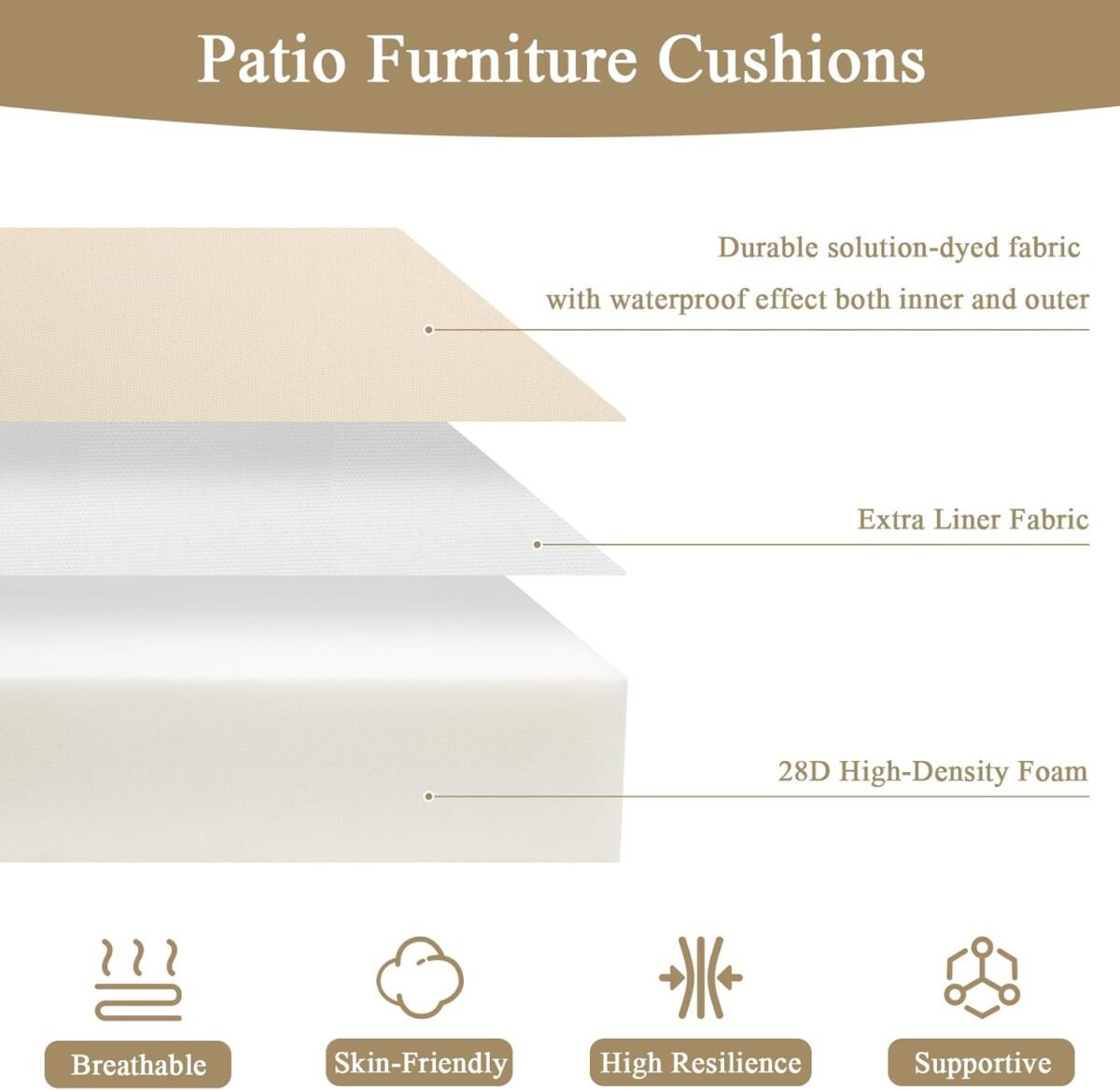 U'Artlines Outdoor Chair Cushions Set of 2, Waterproof Round Corner Seat Cushions, Patio Chair Cushions for Outdoor Furniture,Seat Cushions with Ties for Patio Garden Dining 19"x19"x3.15", Cream - Image 8