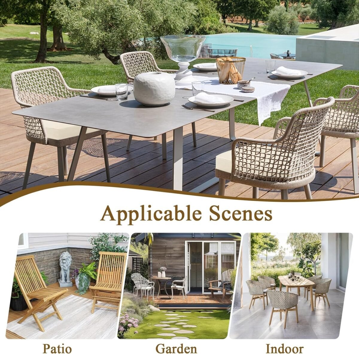 U'Artlines Outdoor Chair Cushions Set of 2, Waterproof Round Corner Seat Cushions, Patio Chair Cushions for Outdoor Furniture,Seat Cushions with Ties for Patio Garden Dining 19"x19"x3.15", Cream - Image 9