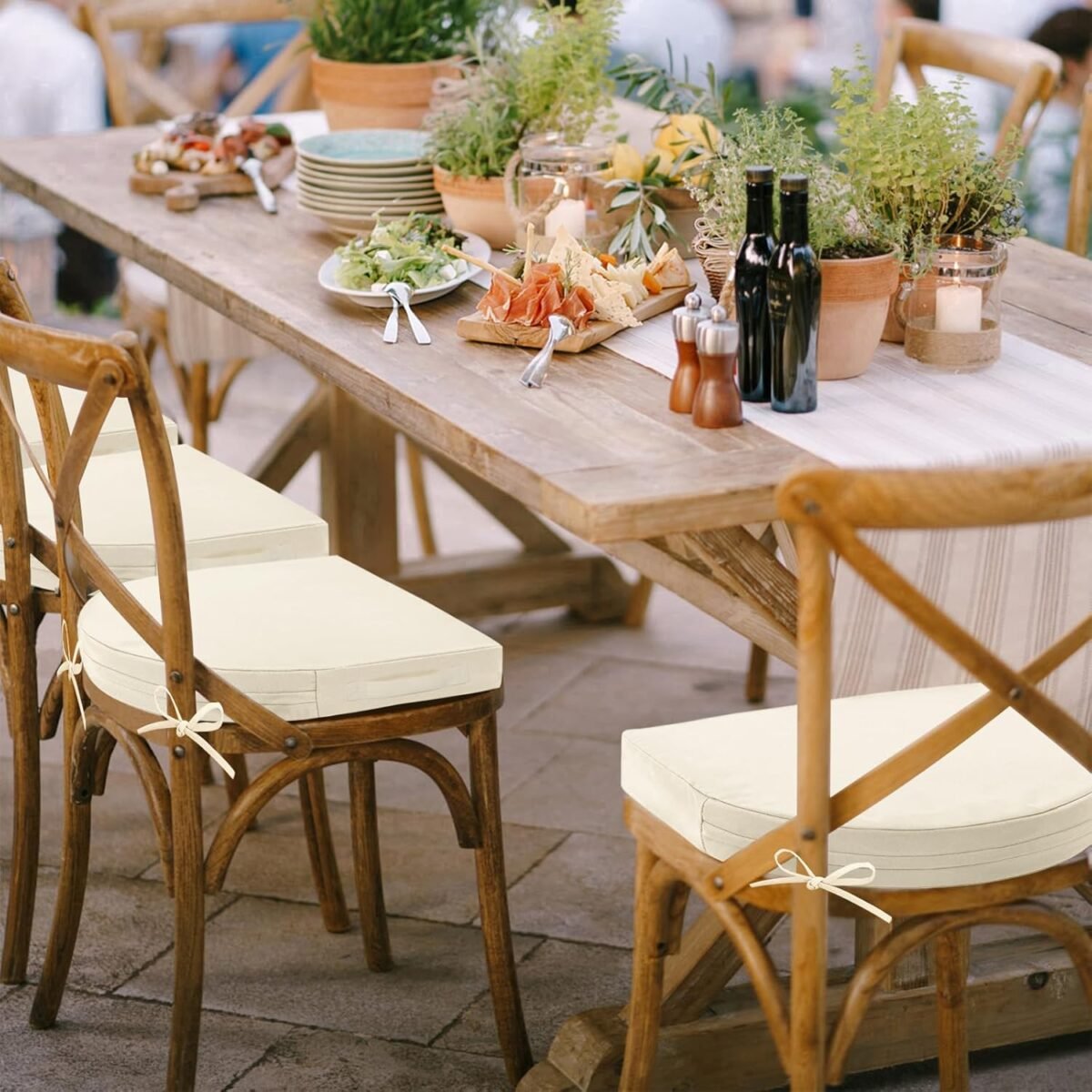 U'Artlines Outdoor Chair Cushions Set of 2, Waterproof Round Corner Seat Cushions, Patio Chair Cushions for Outdoor Furniture,Seat Cushions with Ties for Patio Garden Dining 19"x19"x3.15", Cream - Image 10