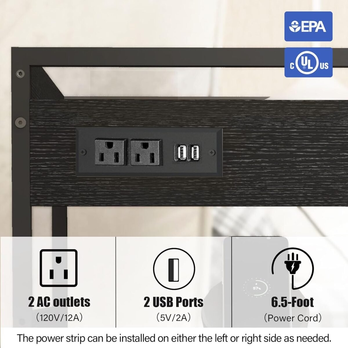 Printer Stands with Charging Station, 25.2 x 18.9 Inch Large Printer Stand with Wheels for Home Office, 3 Tier Printer Table with Power Outlet USB Port, Printer Shredder Stand, Black - Image 5