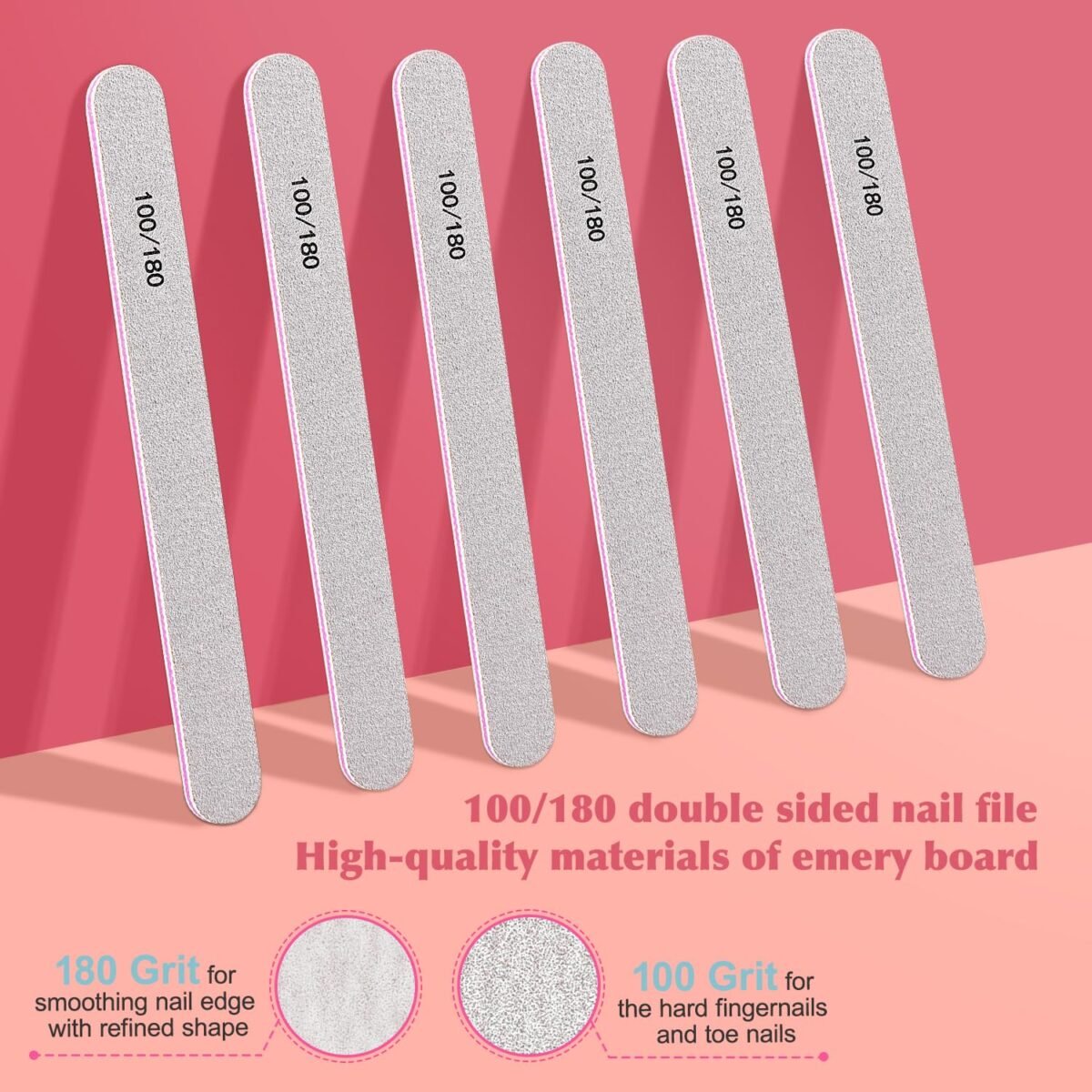 MORGLES Nail Files and Buffers, Natural and Acrylic Nail Care Kit, 6 Pcs 100/180 Grit File, 6 Pcs Rectangular Buffer Blocks and 2 Brushes - Image 3